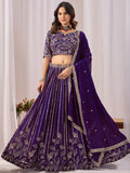 Pretty Purple Sequins Georgette Wedding Wear Lehenga Choli With Dupatta