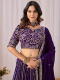 Pretty Purple Sequins Georgette Wedding Wear Lehenga Choli With Dupatta