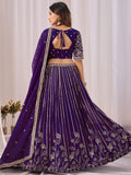 Pretty Purple Sequins Georgette Wedding Wear Lehenga Choli With Dupatta