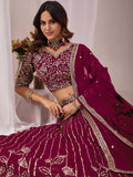 Graceful Maroon Sequins Georgette Wedding Wear Lehenga Choli With Dupatta