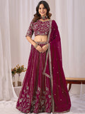 Graceful Maroon Sequins Georgette Wedding Wear Lehenga Choli With Dupatta