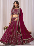 Graceful Maroon Sequins Georgette Wedding Wear Lehenga Choli With Dupatta
