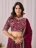 Graceful Maroon Sequins Georgette Wedding Wear Lehenga Choli With Dupatta