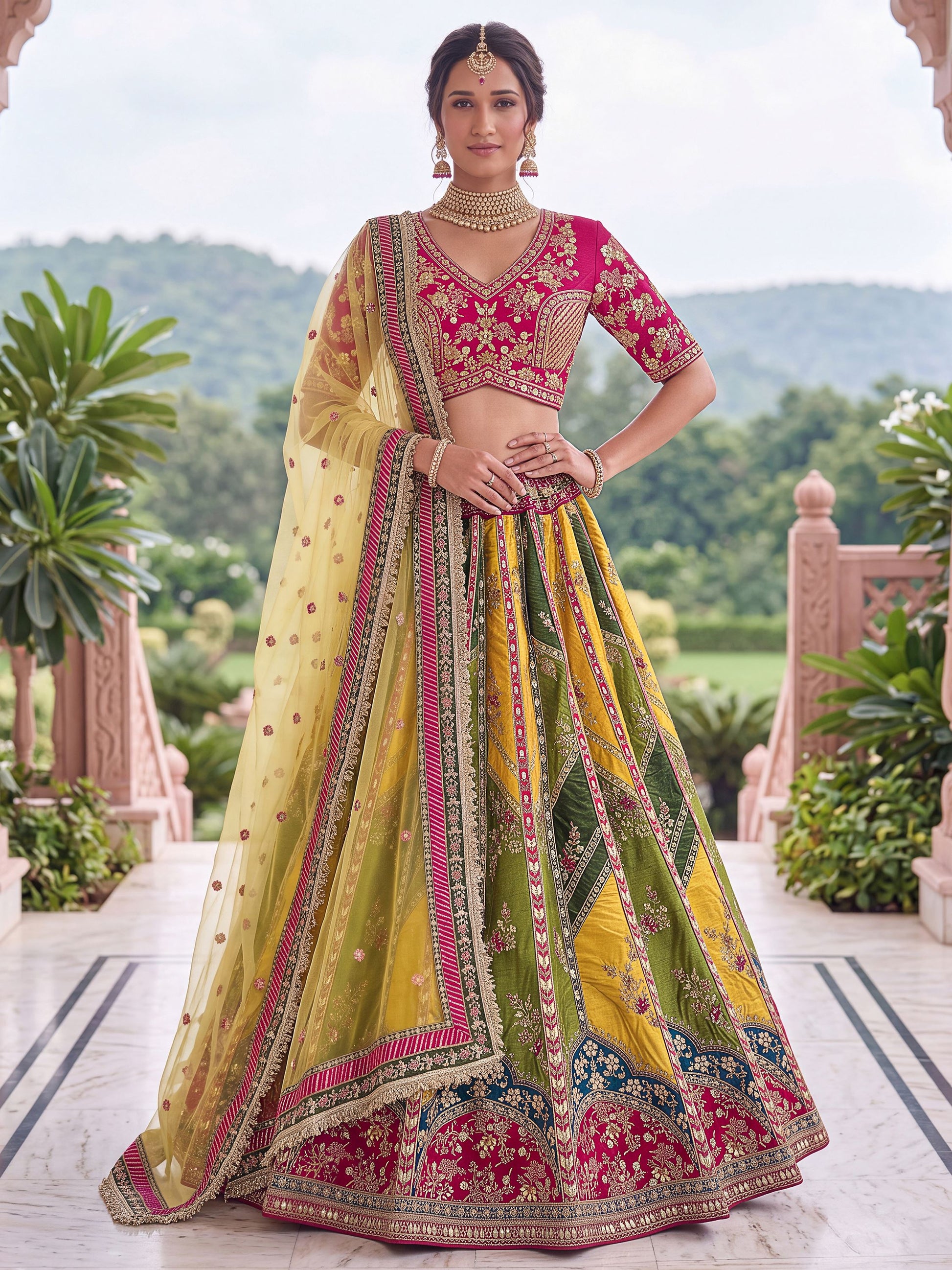 Pretty Multicolor Gotta Patti Silk Bridal Lehenga Choli With Dupatta 