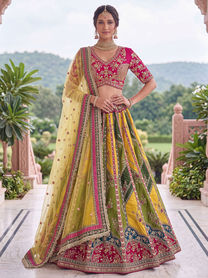 Pretty Multicolor Gotta Patti Silk Bridal Lehenga Choli With Dupatta 