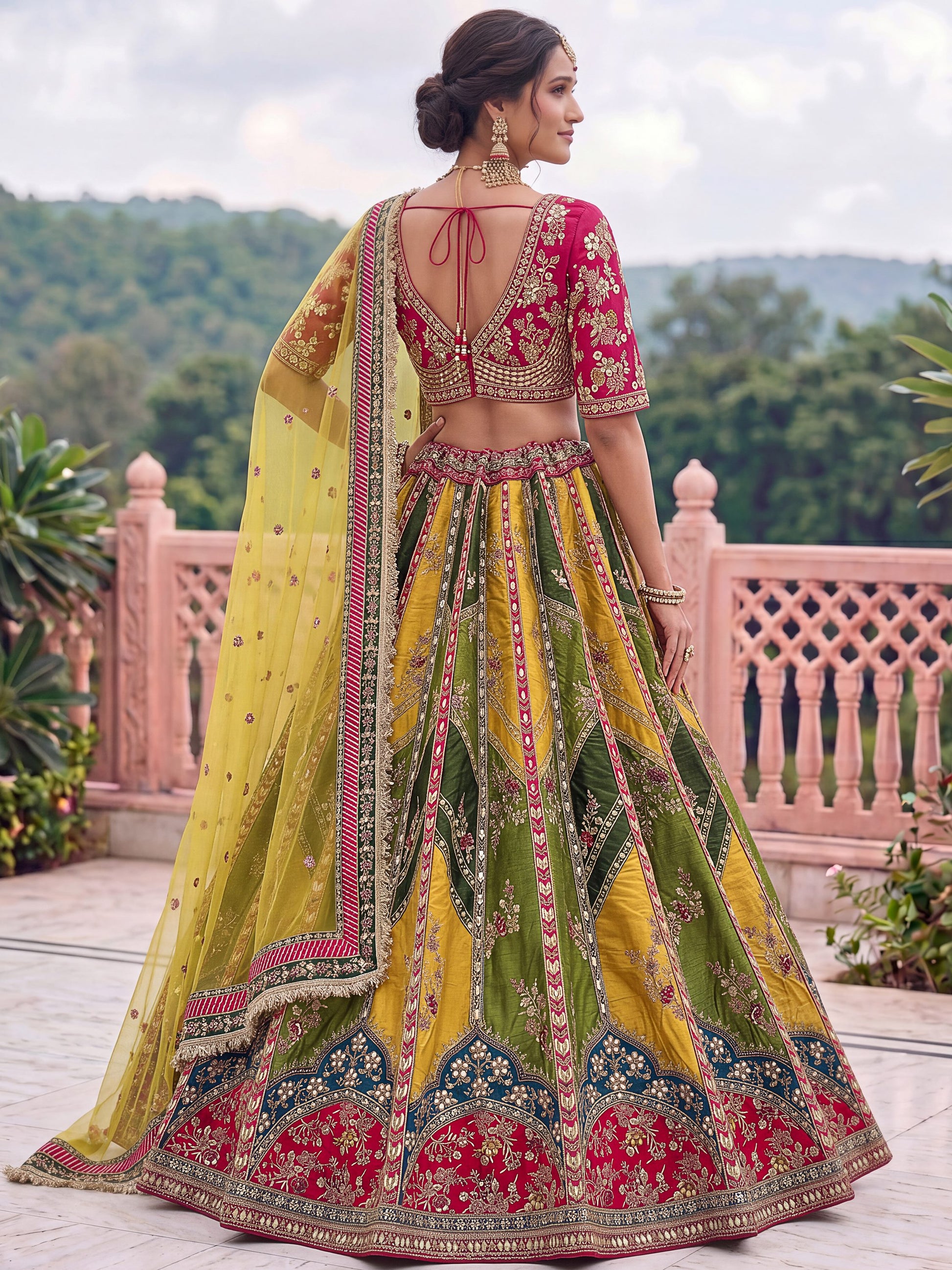 Pretty Multicolor Gotta Patti Silk Bridal Lehenga Choli With Dupatta 