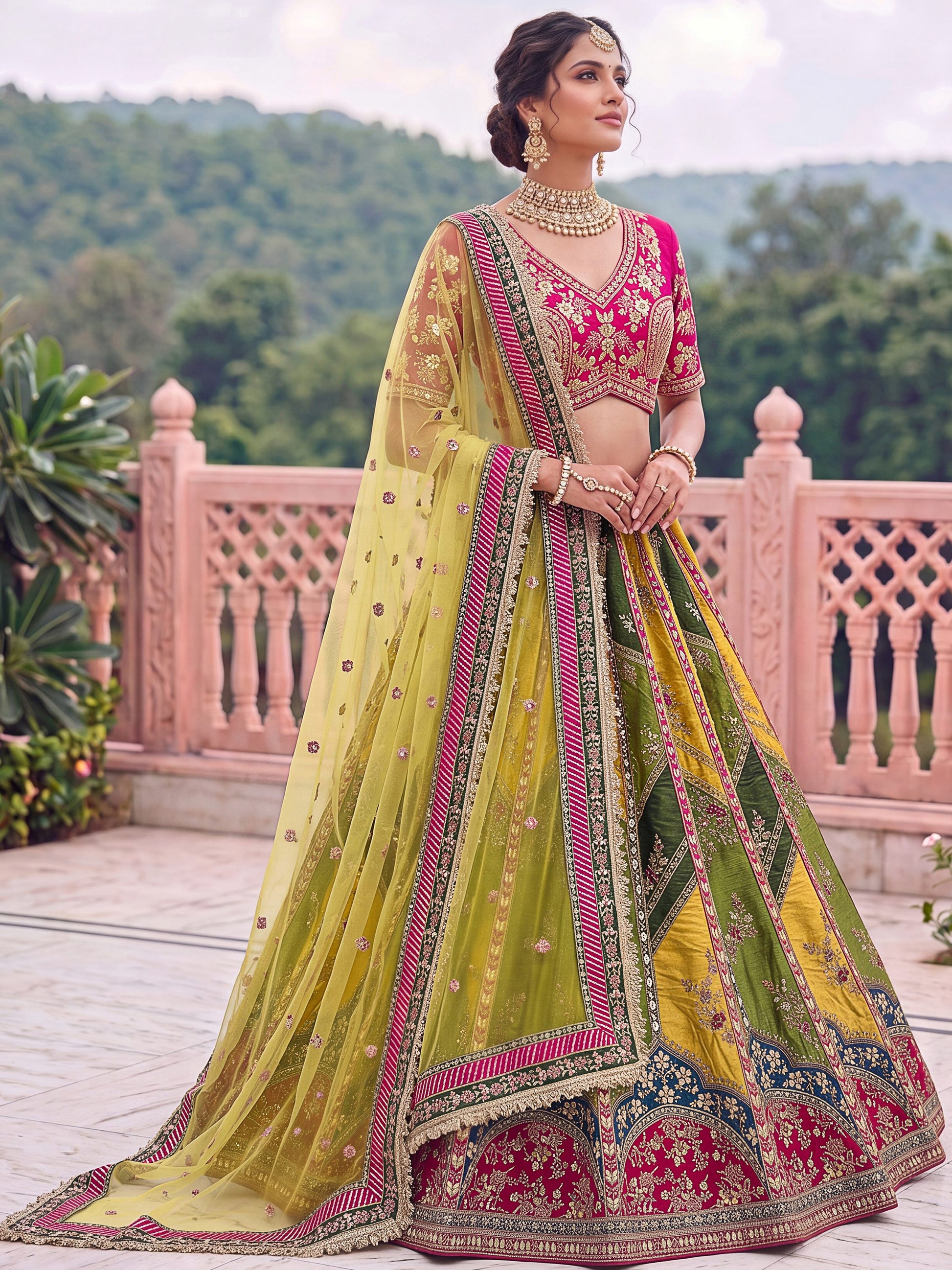 Pretty Multicolor Gotta Patti Silk Bridal Lehenga Choli With Dupatta 