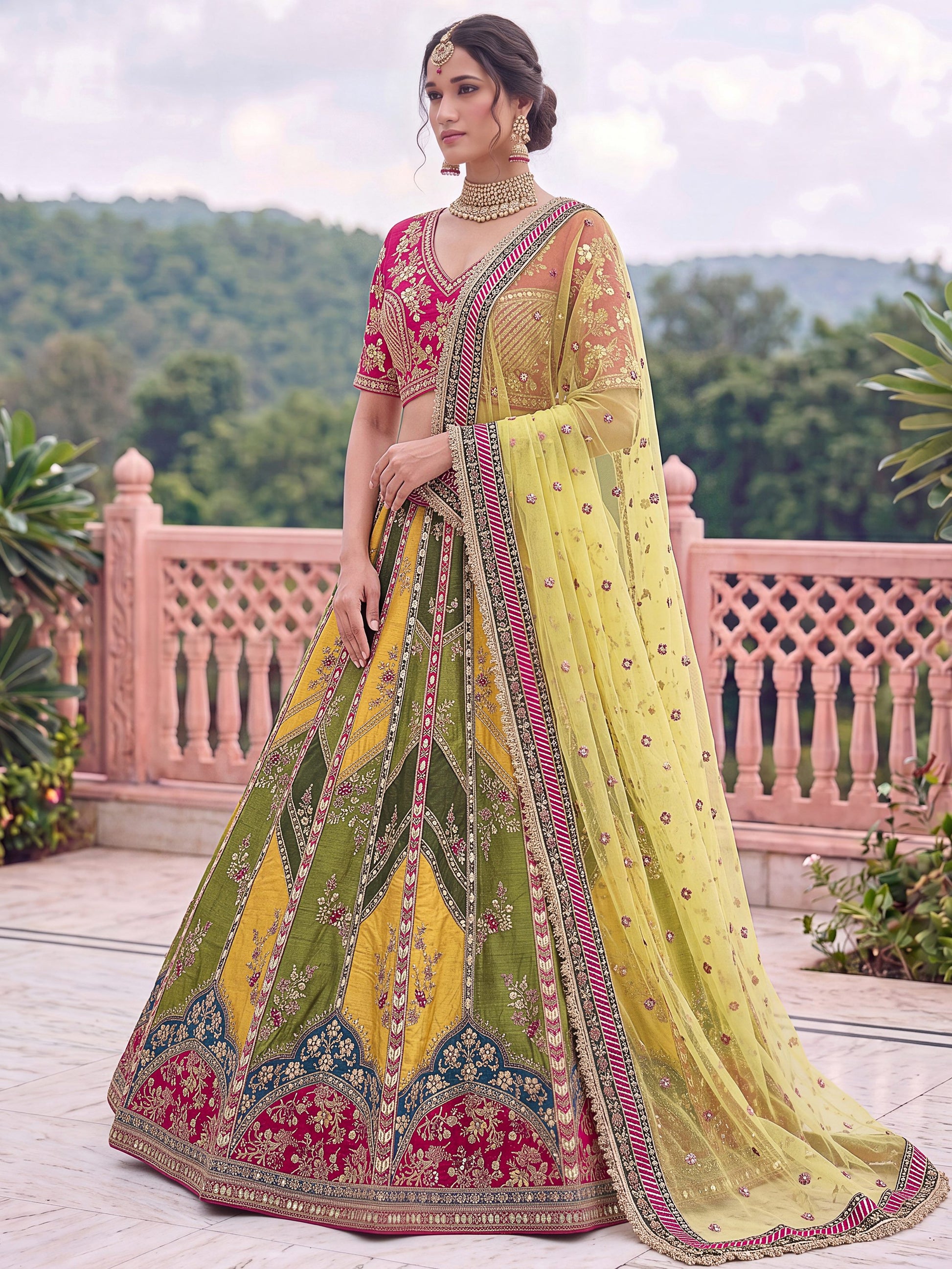 Pretty Multicolor Gotta Patti Silk Bridal Lehenga Choli With Dupatta 