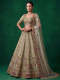 Great Sage Green Embroidered Silk Wedding Wear Lehenga Choli With Dupatta