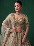 Great Sage Green Embroidered Silk Wedding Wear Lehenga Choli With Dupatta