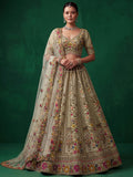 Great Sage Green Embroidered Silk Wedding Wear Lehenga Choli With Dupatta
