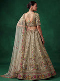 Great Sage Green Embroidered Silk Wedding Wear Lehenga Choli With Dupatta