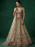 Great Sage Green Embroidered Silk Wedding Wear Lehenga Choli With Dupatta