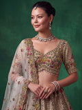 Awesome Cream Zari Work Silk Wedding Wear Lehenga Choli With Dupatta