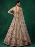 Awesome Cream Zari Work Silk Wedding Wear Lehenga Choli With Dupatta