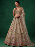 Awesome Cream Zari Work Silk Wedding Wear Lehenga Choli With Dupatta