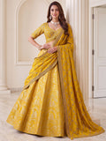 Pretty Yellow Zari Work Silk Wedding Wear Lehenga Choli With Dupatta