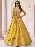 Pretty Yellow Zari Work Silk Wedding Wear Lehenga Choli With Dupatta