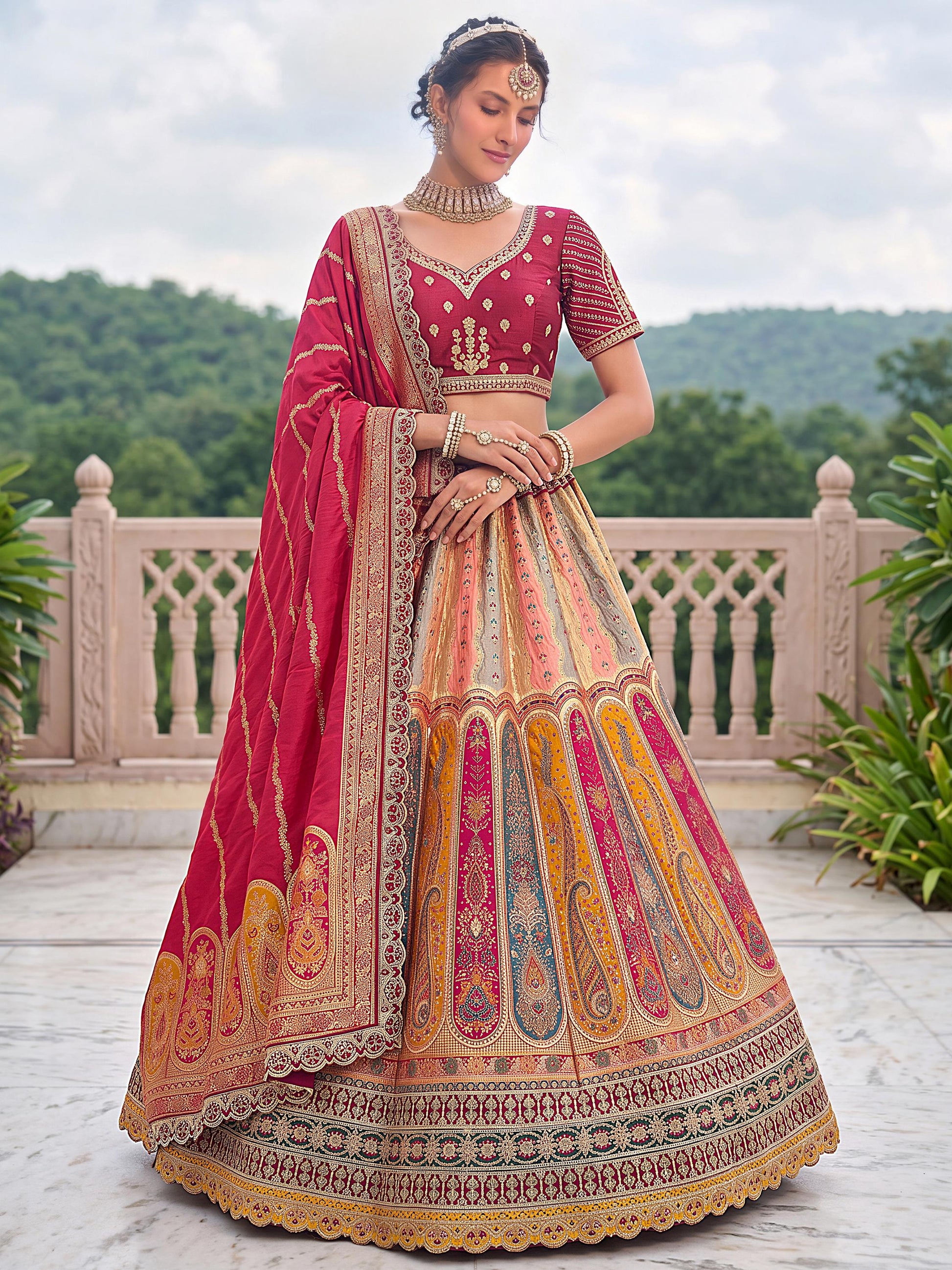 Lovely Multicolor Embroidery Silk Wedding Wear Lehenga Choli With Dupatta