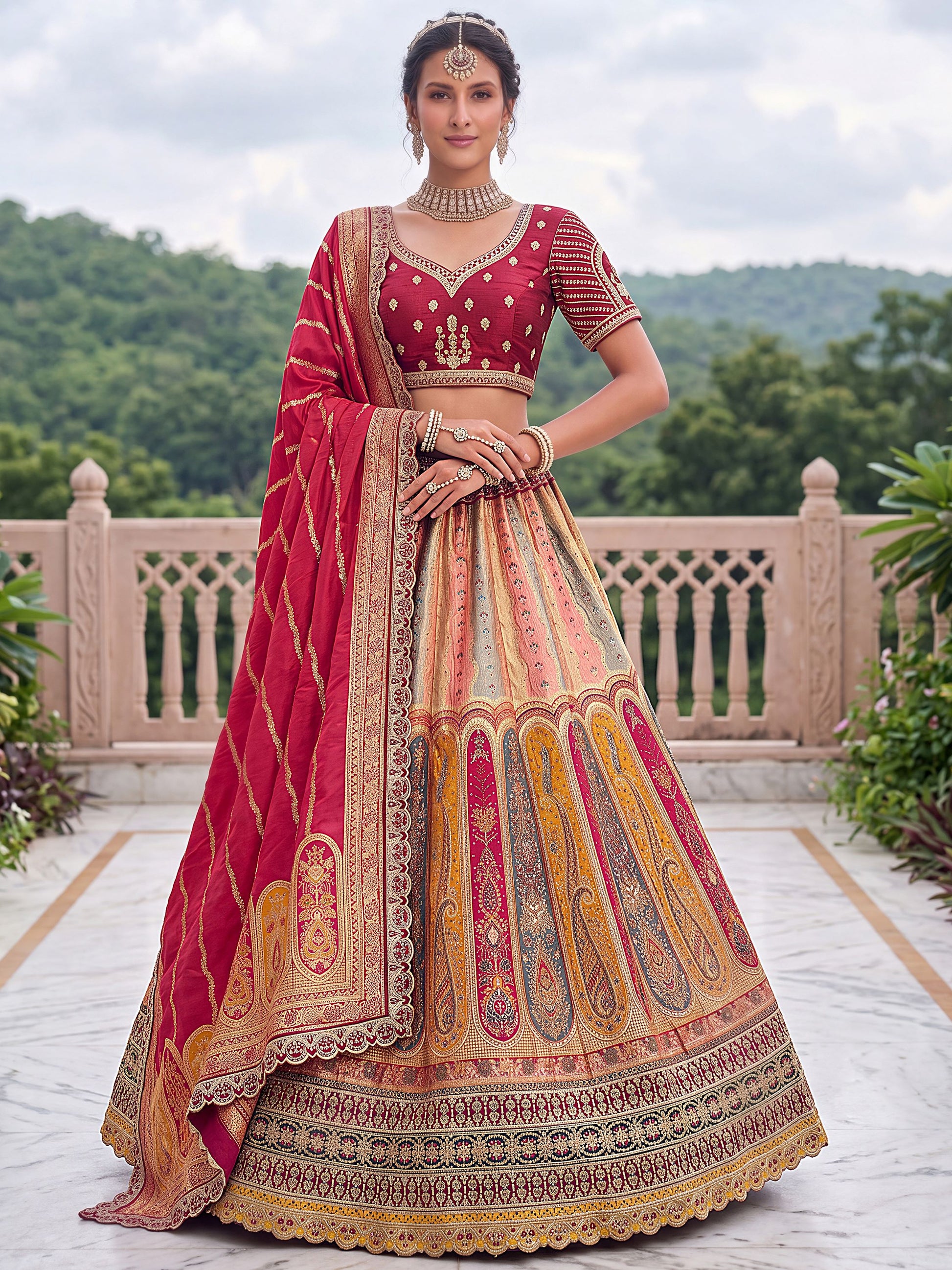 Lovely Multicolor Embroidery Silk Wedding Wear Lehenga Choli With Dupatta