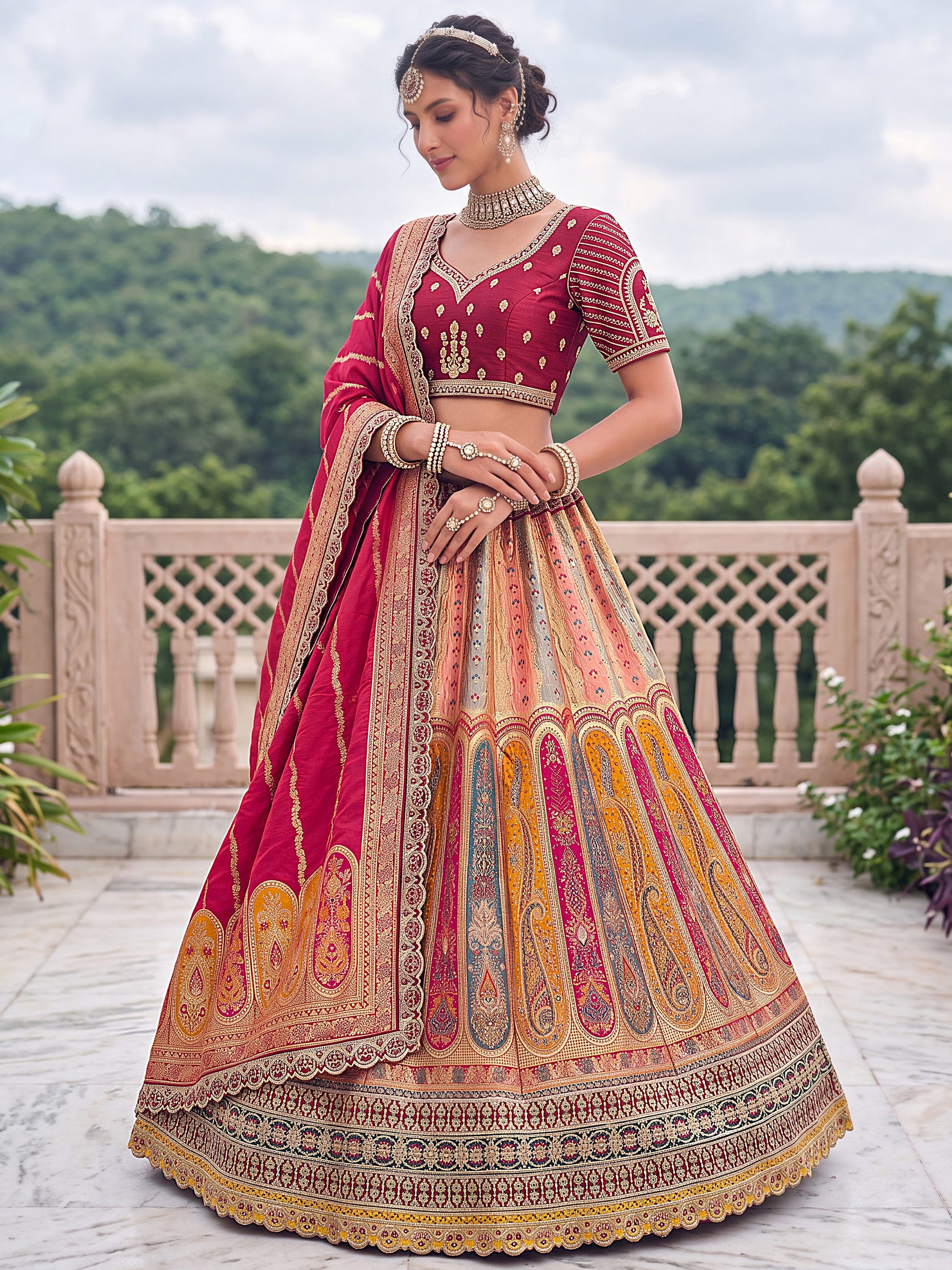 Lovely Multicolor Embroidery Silk Wedding Wear Lehenga Choli With Dupatta
