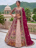 Charming Wine Zari Work Silk Wedding Wear Lehenga Choli With Dupatta