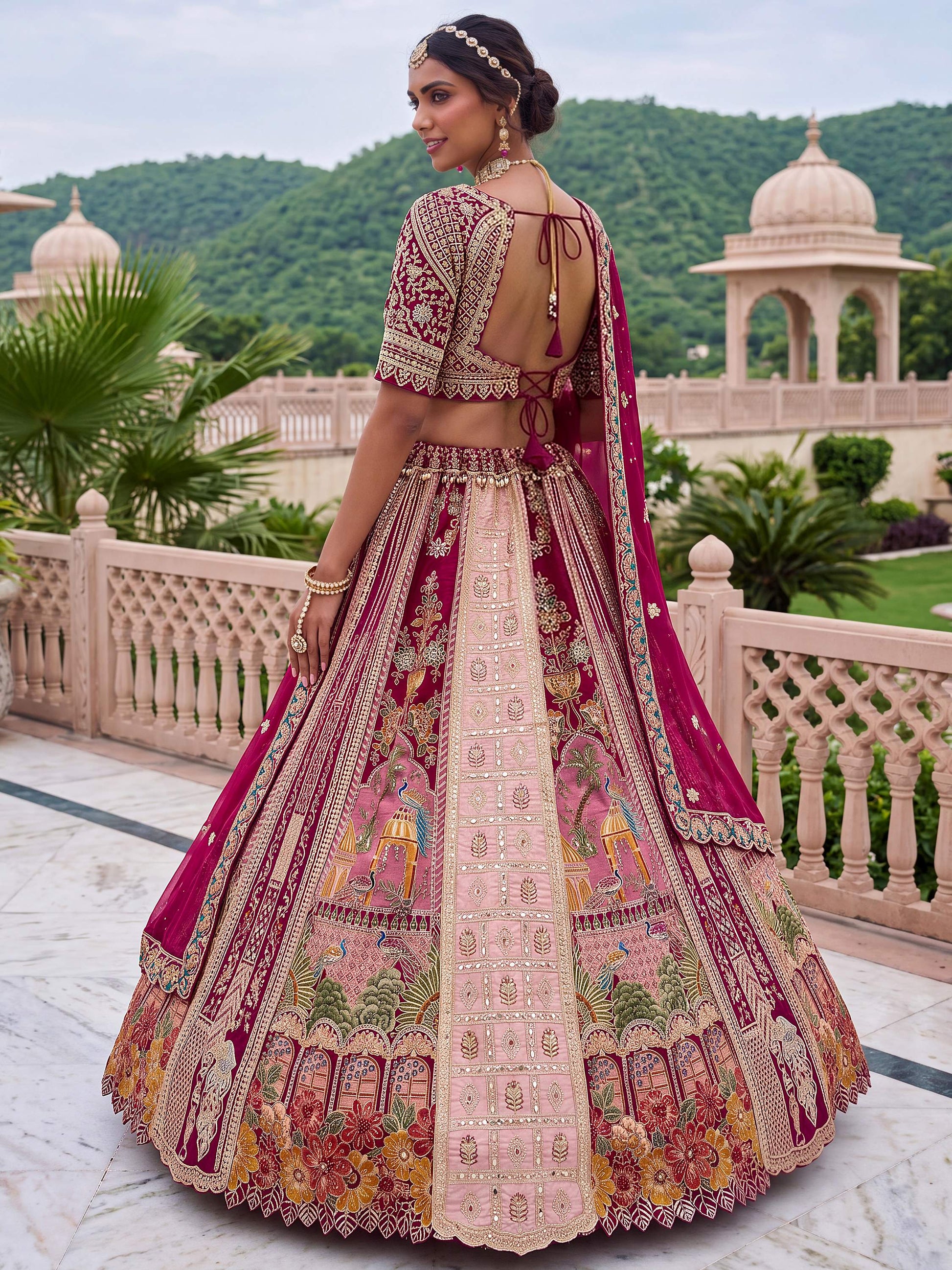 Charming Wine Zari Work Silk Wedding Wear Lehenga Choli With Dupatta