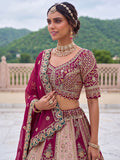 Charming Wine Zari Work Silk Wedding Wear Lehenga Choli With Dupatta