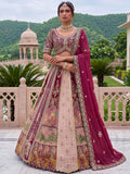 Charming Wine Zari Work Silk Wedding Wear Lehenga Choli With Dupatta