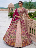 Charming Wine Zari Work Silk Wedding Wear Lehenga Choli With Dupatta