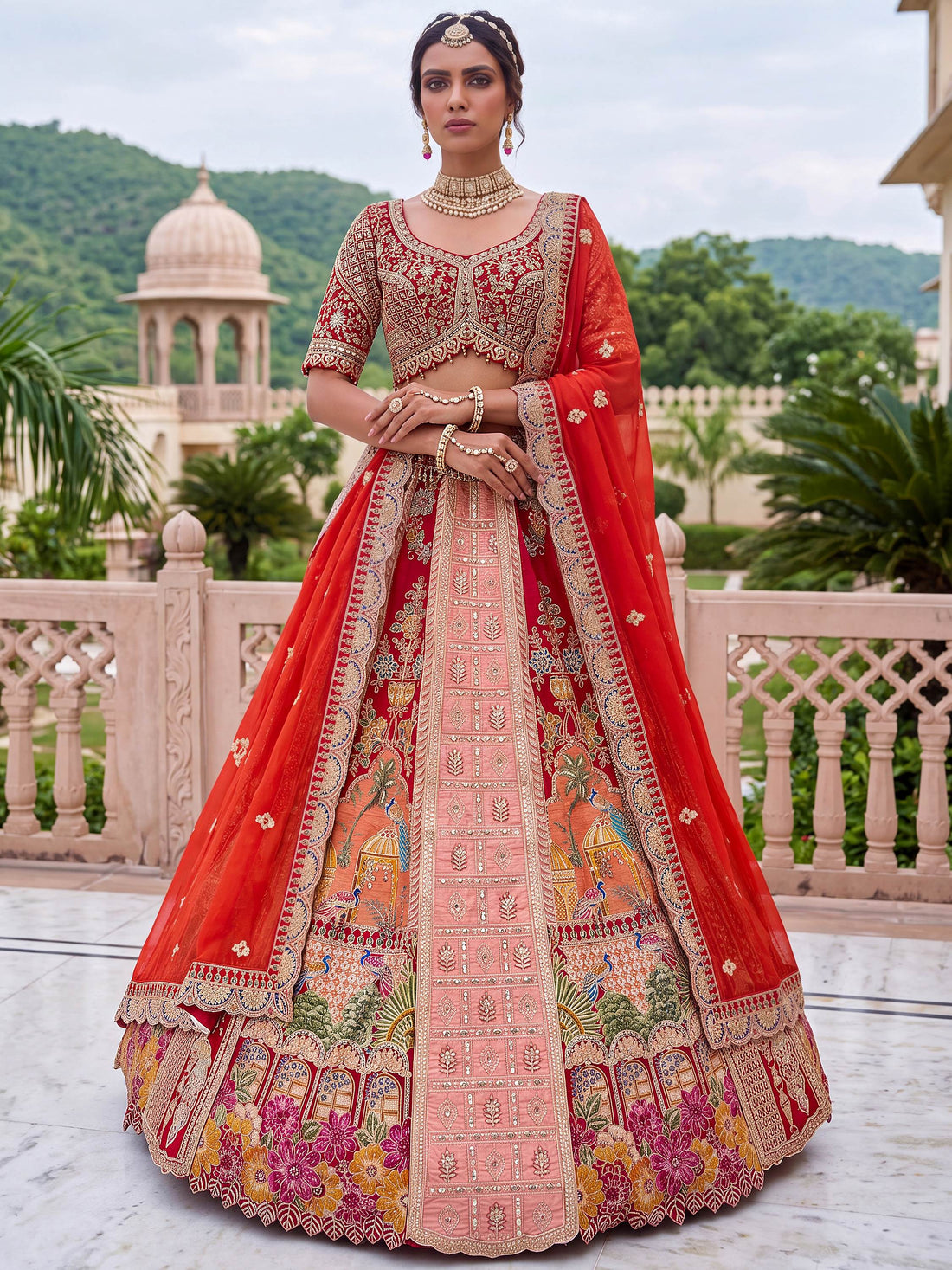 Alluring Red Embroidery Silk Bridal Wear Lehenga Choli With Dupatta