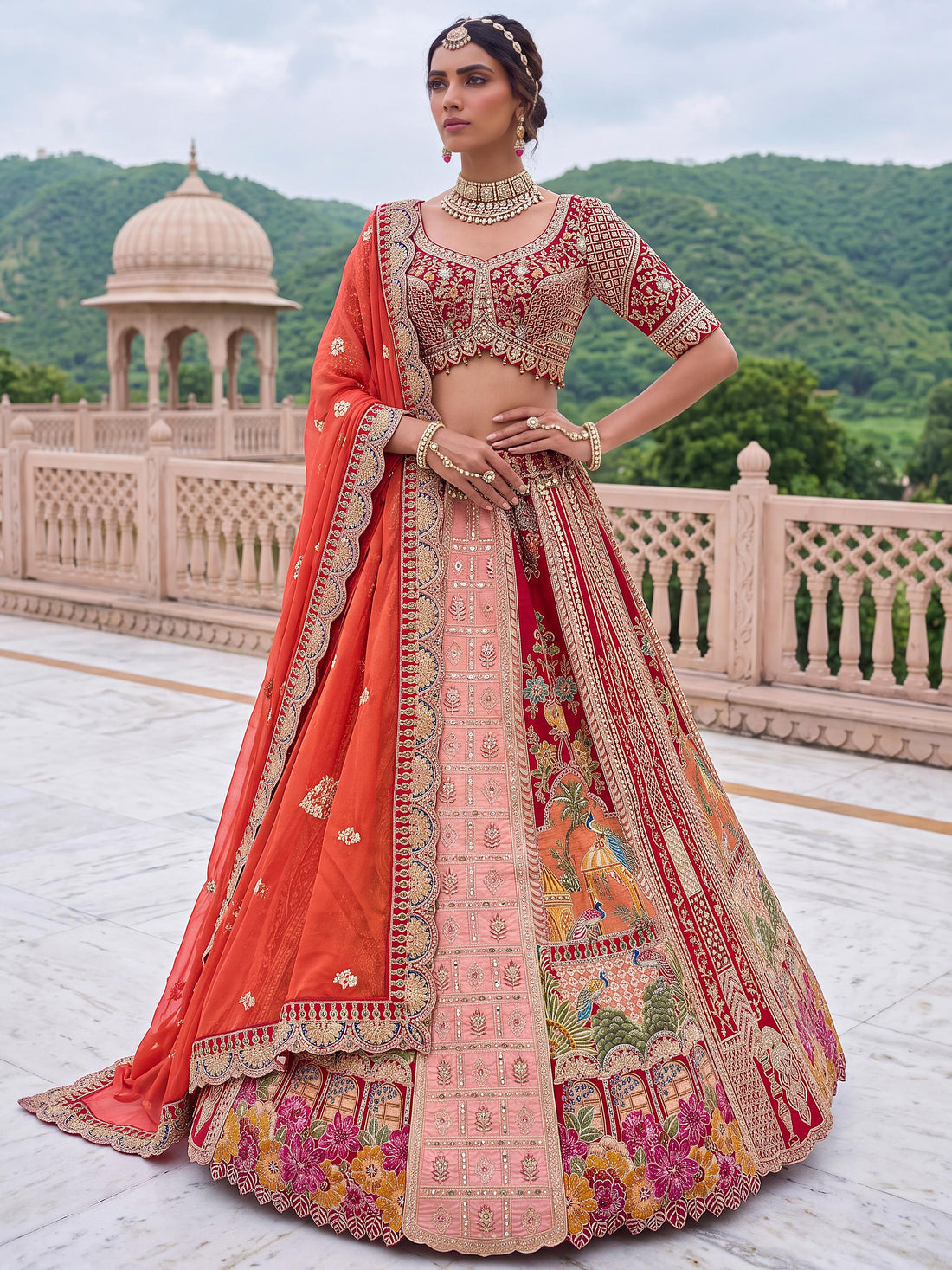 Alluring Red Embroidery Silk Bridal Wear Lehenga Choli With Dupatta