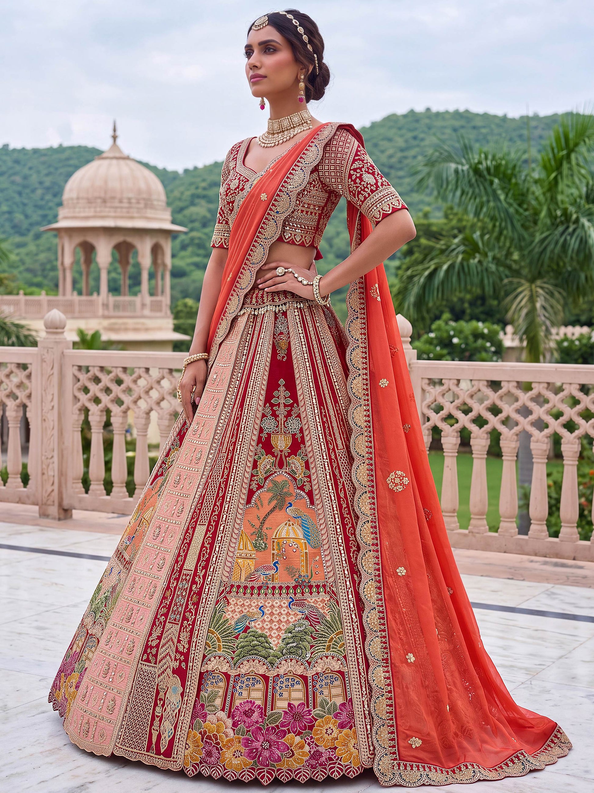 Alluring Red Embroidery Silk Bridal Wear Lehenga Choli With Dupatta