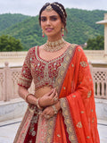 Alluring Red Embroidery Silk Bridal Wear Lehenga Choli With Dupatta