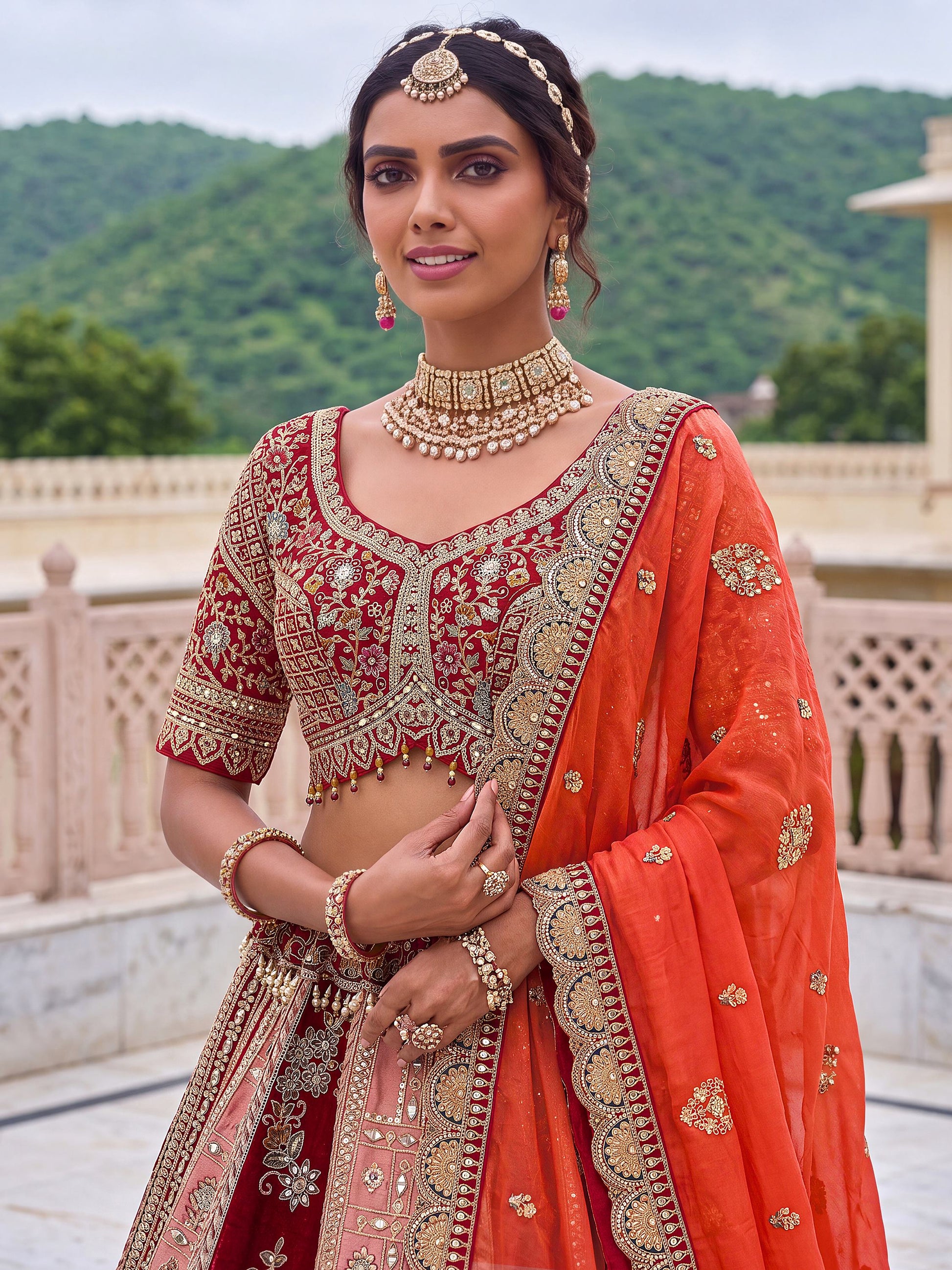 Alluring Red Embroidery Silk Bridal Wear Lehenga Choli With Dupatta
