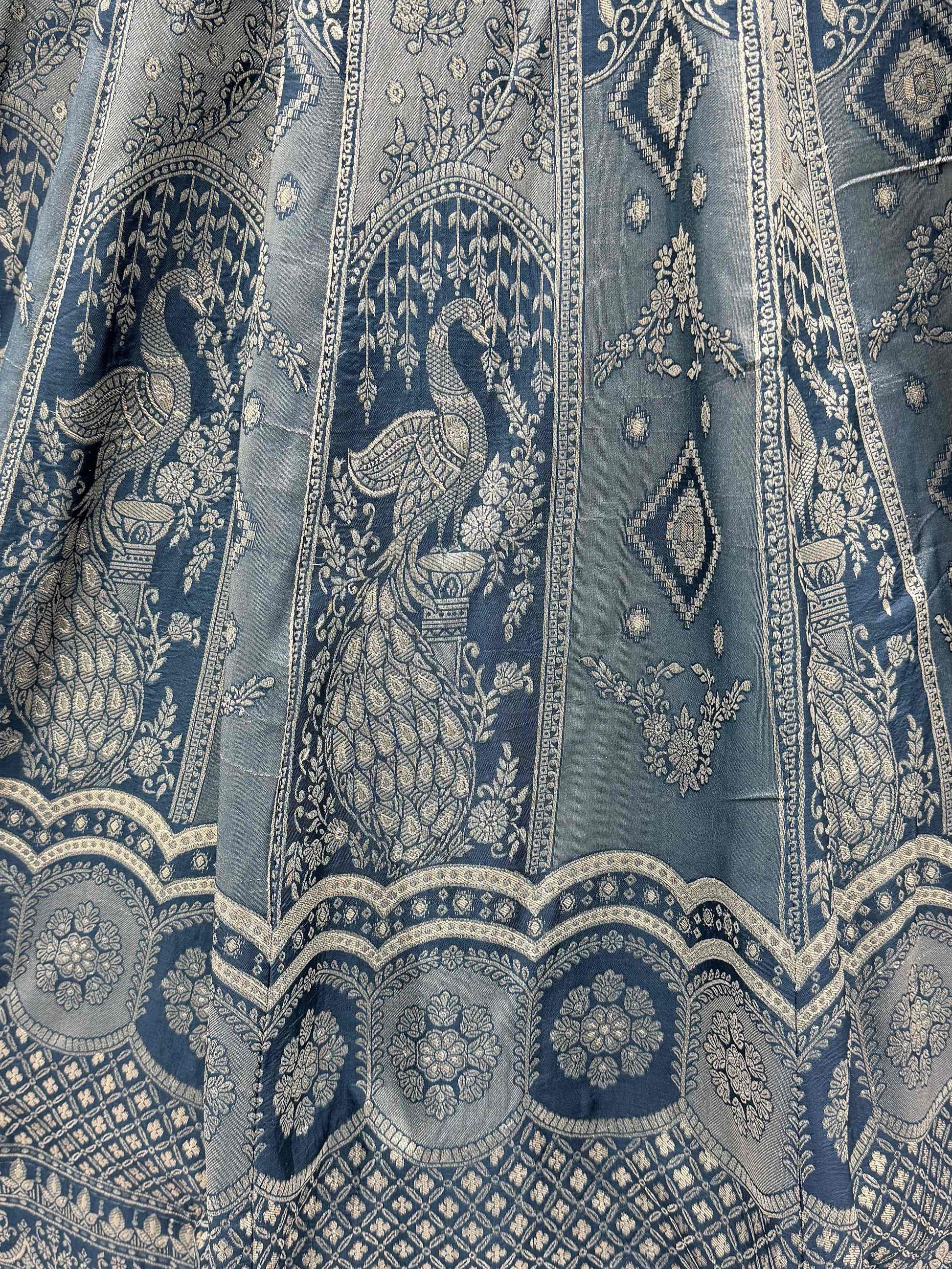 Great Blue Embroidered Banarasi Silk Wedding Lehenga Choli With Dupatta 