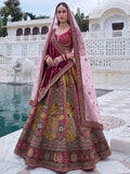 Alluring Maroon Embroidered Velvet Bridal Lehenga Choli With Dupatta 