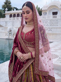 Alluring Maroon Embroidered Velvet Bridal Lehenga Choli With Dupatta 