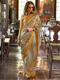 Amazing Yellow & Grey Printed Banarasi Silk Saree With Blouse