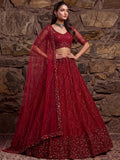 Precious Red Zari Embroidery Net Bridal Wear Lehenga Choli With Dupatta 