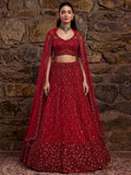 Precious Red Zari Embroidery Net Bridal Wear Lehenga Choli With Dupatta 