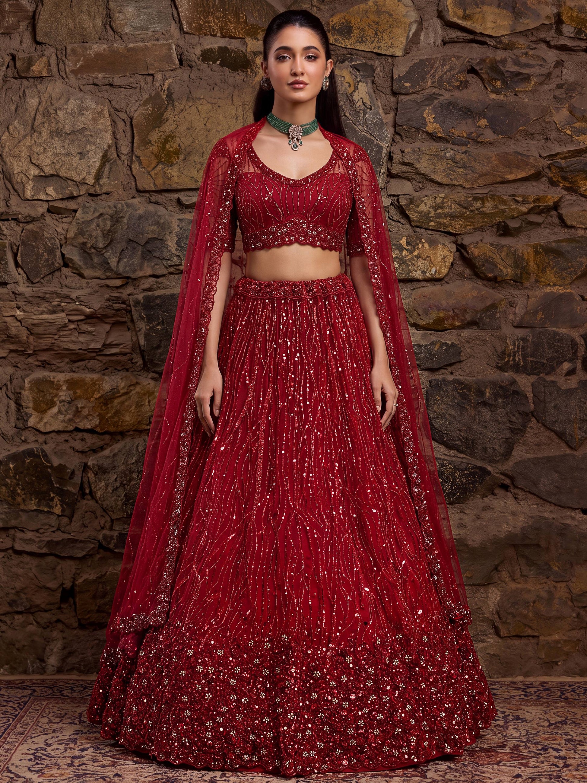 Precious Red Zari Embroidery Net Bridal Wear Lehenga Choli With Dupatta 