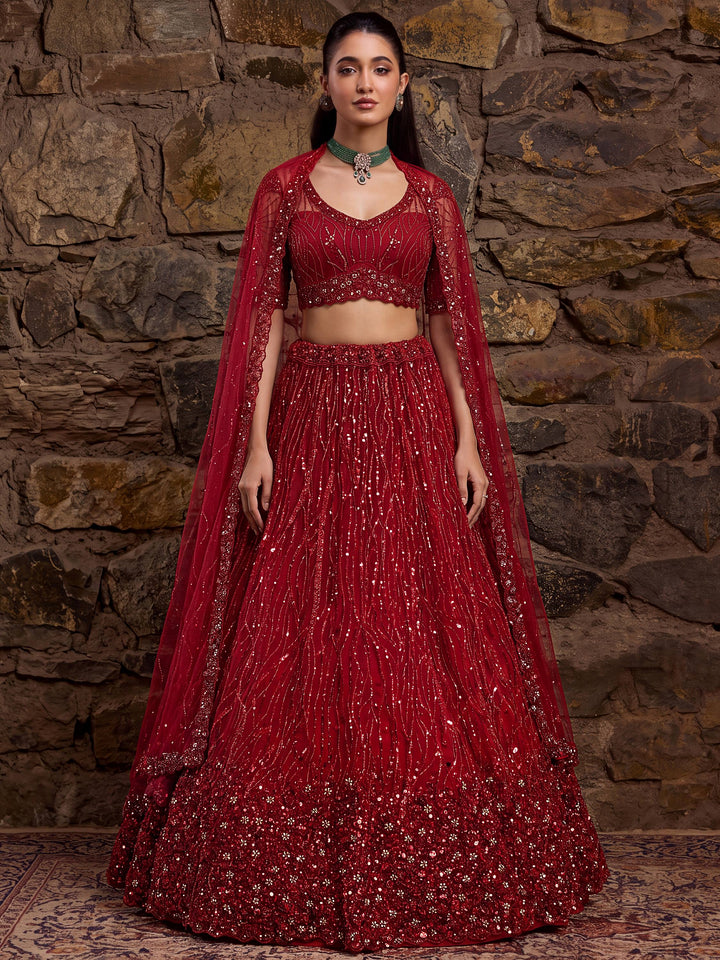 Precious Red Zari Embroidery Net Bridal Wear Lehenga Choli With Dupatta 