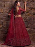Precious Red Zari Embroidery Net Bridal Wear Lehenga Choli With Dupatta 