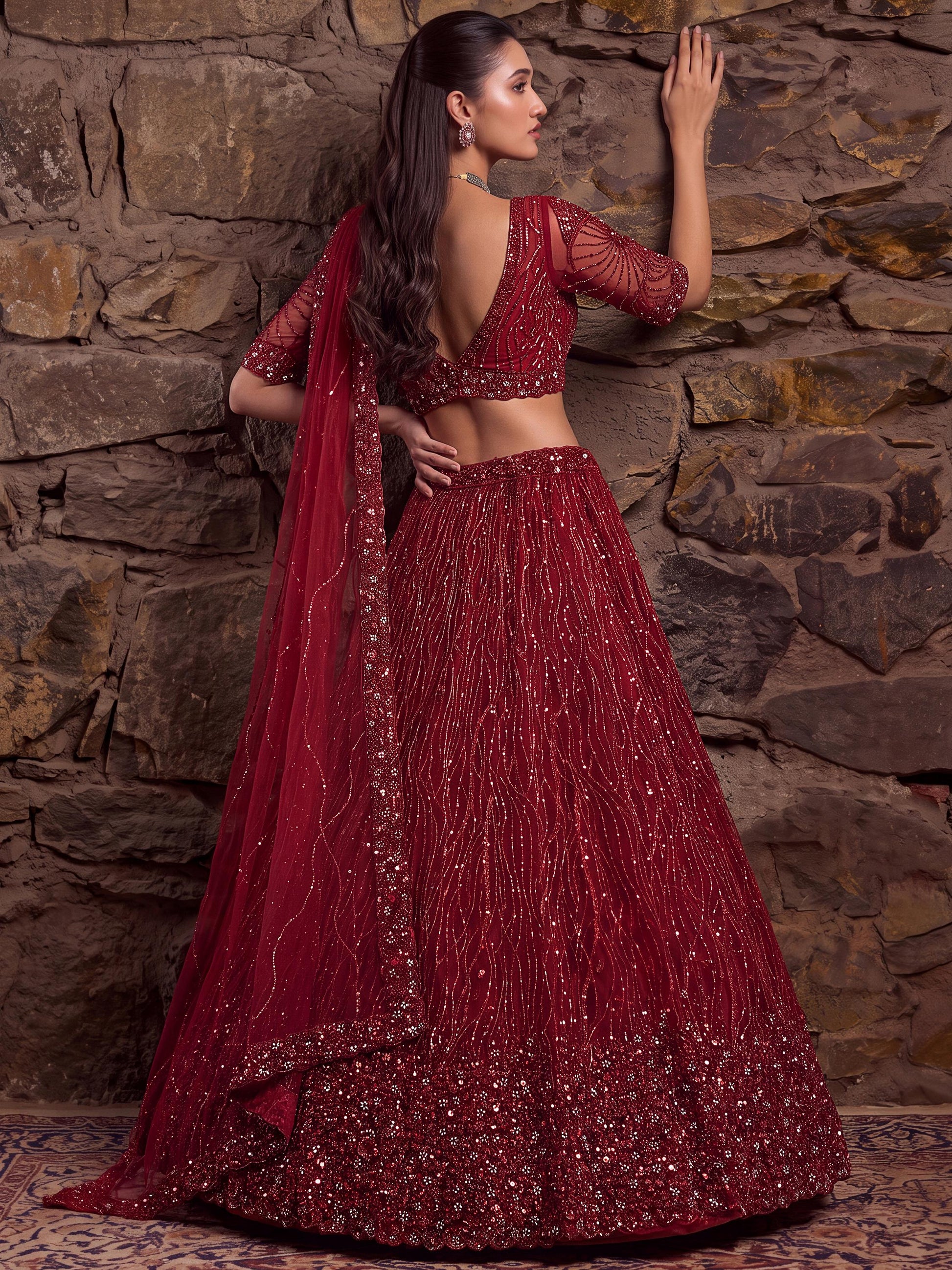 Precious Red Zari Embroidery Net Bridal Wear Lehenga Choli With Dupatta 