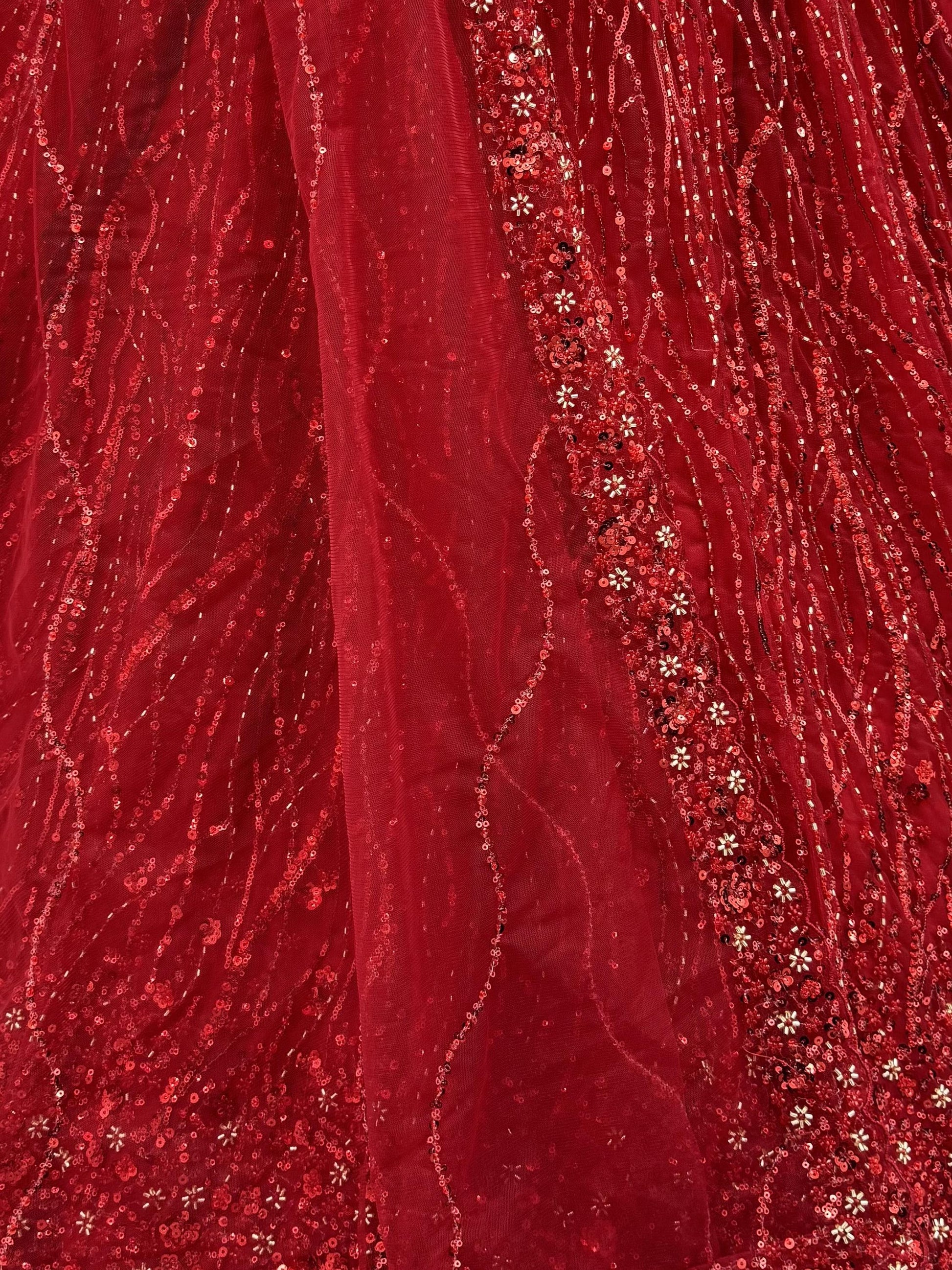 Precious Red Zari Embroidery Net Bridal Wear Lehenga Choli With Dupatta 