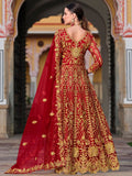 Impressive Red Coding Work Net Wedding Wear Gown With Dupatta