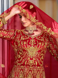 Impressive Red Coding Work Net Wedding Wear Gown With Dupatta