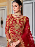 Impressive Red Coding Work Net Wedding Wear Gown With Dupatta