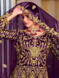 Exceptional Purple Heavy Embroidered Net Reception Wear Gown With Dupatta